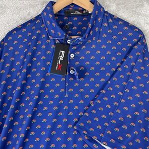 RLX Ralph Lauren Floral Print Performance Polo Mens 2XL Blue Wicking Golf